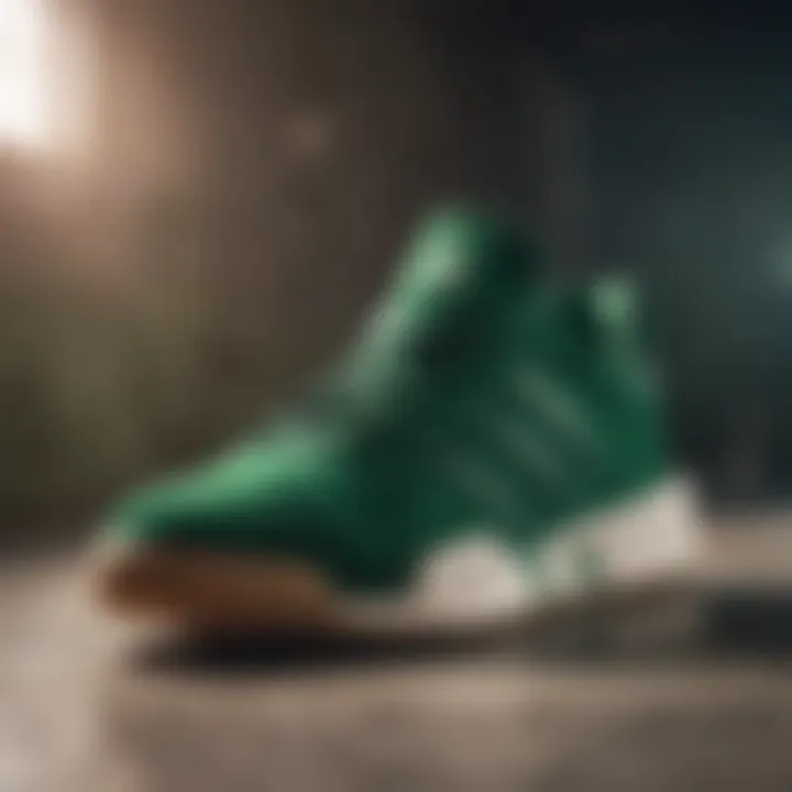 Elegant green velvet Adidas shoes showcasing unique texture and design.