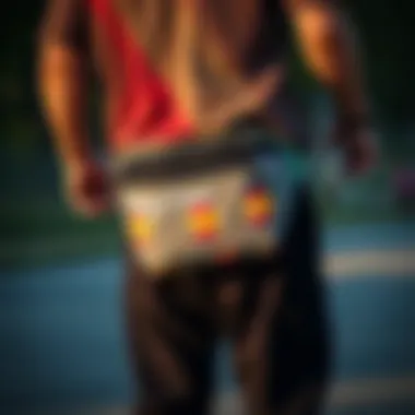 Hex fanny pack being worn by a skateboarder at a park