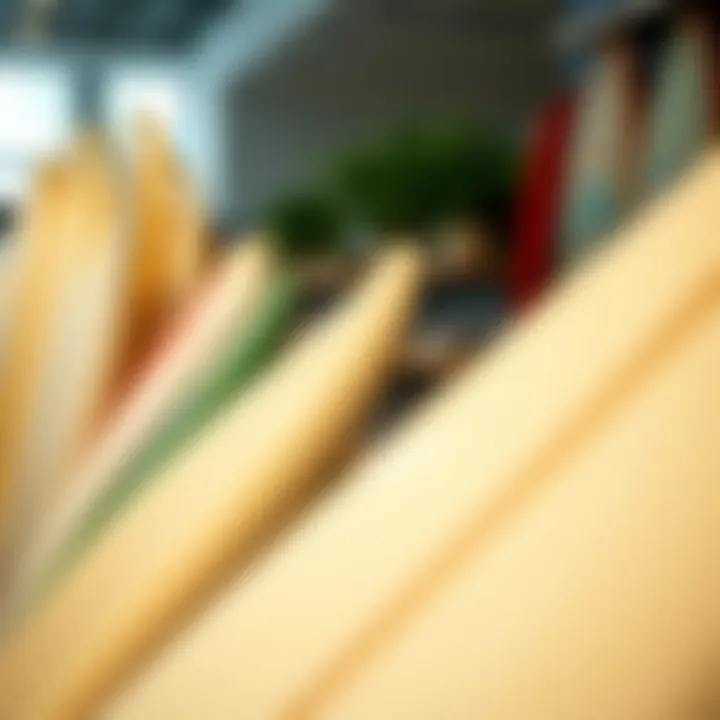 Close-up of eco-friendly surfboards emphasizing sustainability in surf culture
