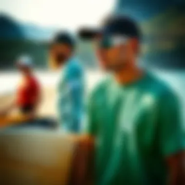 Artistic depiction of surf fashion evolution through decades