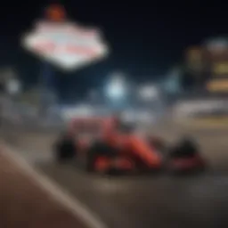 Spectacular view of the Las Vegas Grand Prix track illuminated at night
