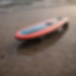A close-up view of the Morey skimmer board showcasing its sleek design and vibrant colors.