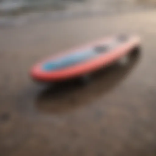 A close-up view of the Morey skimmer board showcasing its sleek design and vibrant colors.