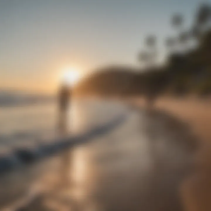 A scenic view of a beautiful shoreline where skimmer board enthusiasts gather.