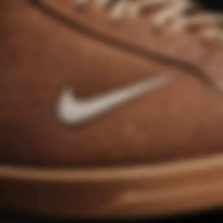 Close-up of Nike Blazer Brown materials highlighting craftsmanship