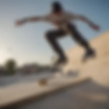 Action shot of skateboarder wearing Nike Skate Janoski performing a trick.