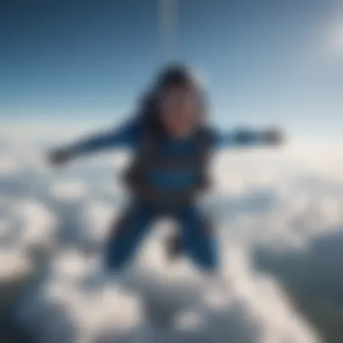 Skydiving Thrill An exhilarating moment of a skydiver free-falling through the clouds