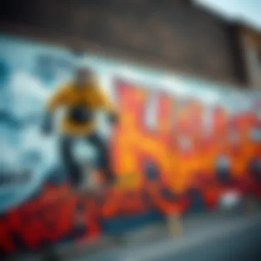 A vibrant mural depicting the spirit of extreme sports culture