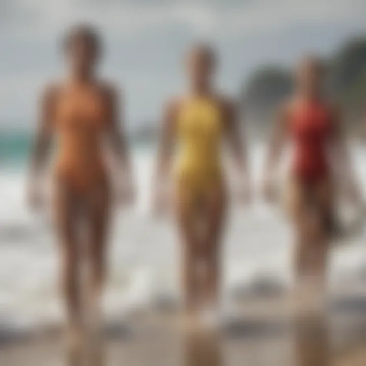 Group of surfers wearing stylish surf dresses