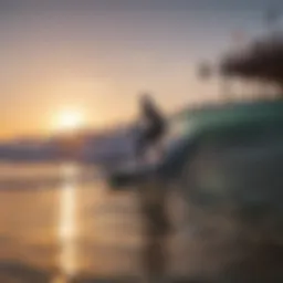 Surfer riding a wave at Cocoa Beach during sunset