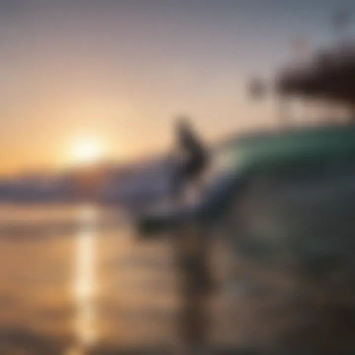 Surfer riding a wave at Cocoa Beach during sunset