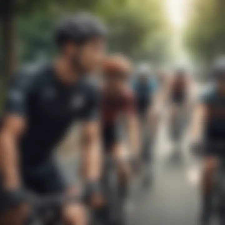 A diverse group of cyclists engaged in a community ride, promoting camaraderie