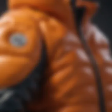 Close-up of the fabric and details of an anime puffer jacket