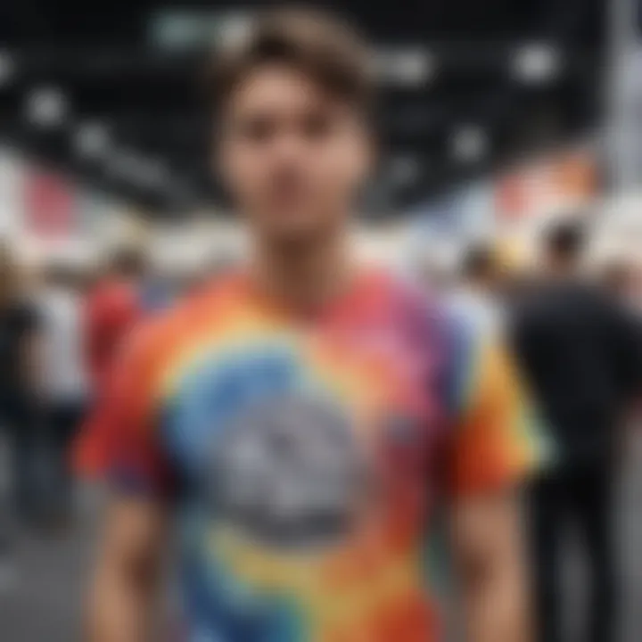 A stylish fan wearing a Star Wars tie dye shirt at a convention