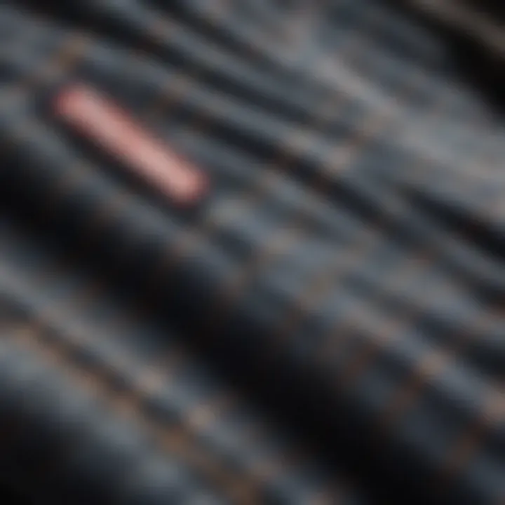 A close-up of Dickies checkered overalls highlighting the fabric texture