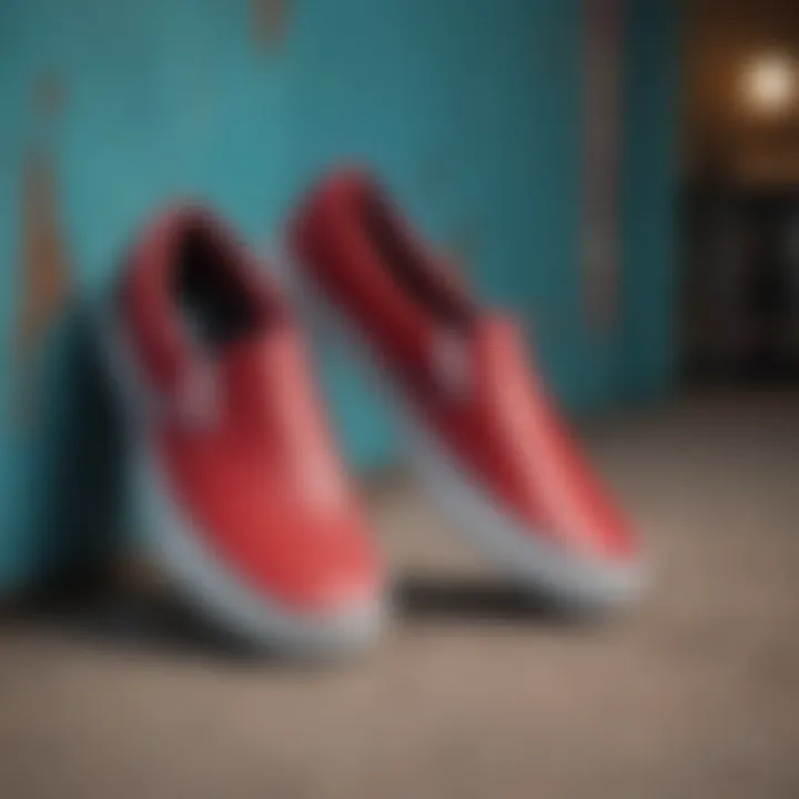 A collection of Vans Slip-On Cherry shoes displayed against a vibrant backdrop.