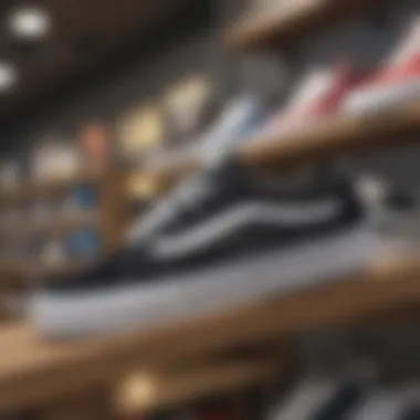 Close-up of signature Vans skate shoes displayed prominently on a shelf