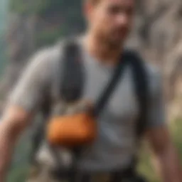 Dynamic outdoor setting showcasing a chest bag in use during rock climbing