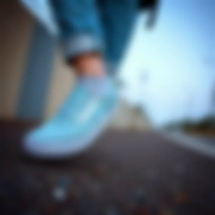 Light blue Vans slip-ons styled with casual attire