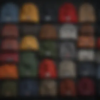 Close-up of various rollup beanie materials and textures