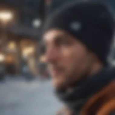 Rollup Beanie in Action: Snowboarding Stylish rollup beanie worn during a snowboarding session