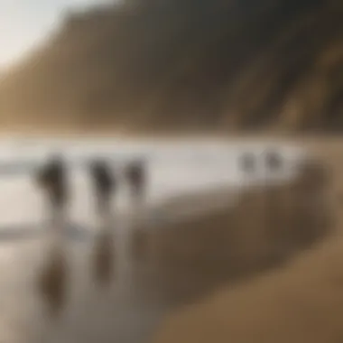 Group of surfers discussing techniques on the beach