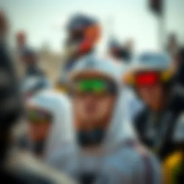 Extreme sports enthusiasts showcasing their white Oakley hats at a competition