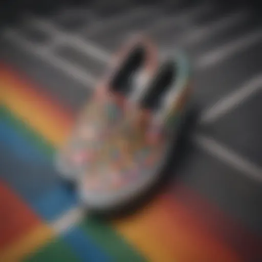 Close-up view of the vibrant Vans Rainbow Checkerboard pattern