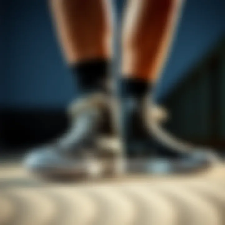 Support and Style: Converse Hi Top Boots on an Athlete Close-up of Converse hi top boots on the feet of an extreme sports athlete