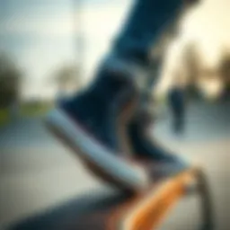 Converse hi top boots in action at a skate park
