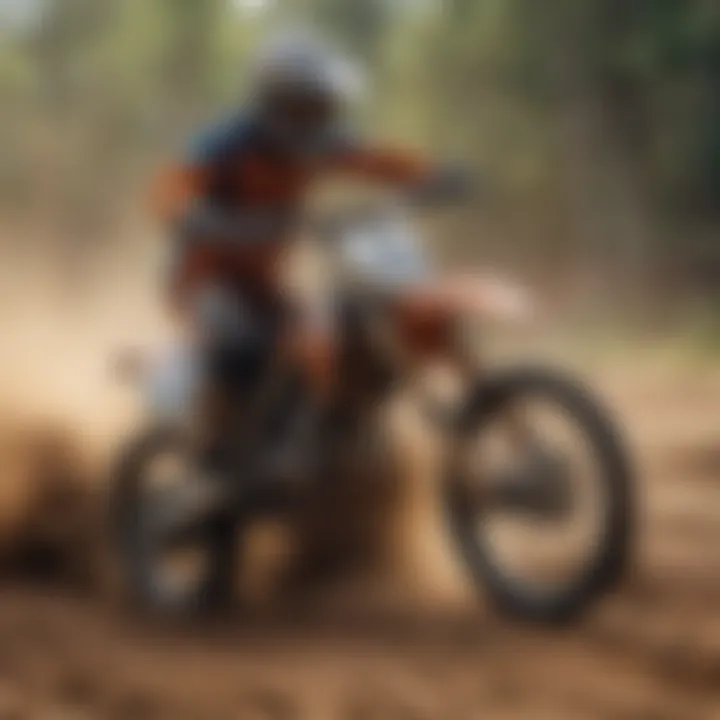 Close-up of a dirt bike performing a stunt