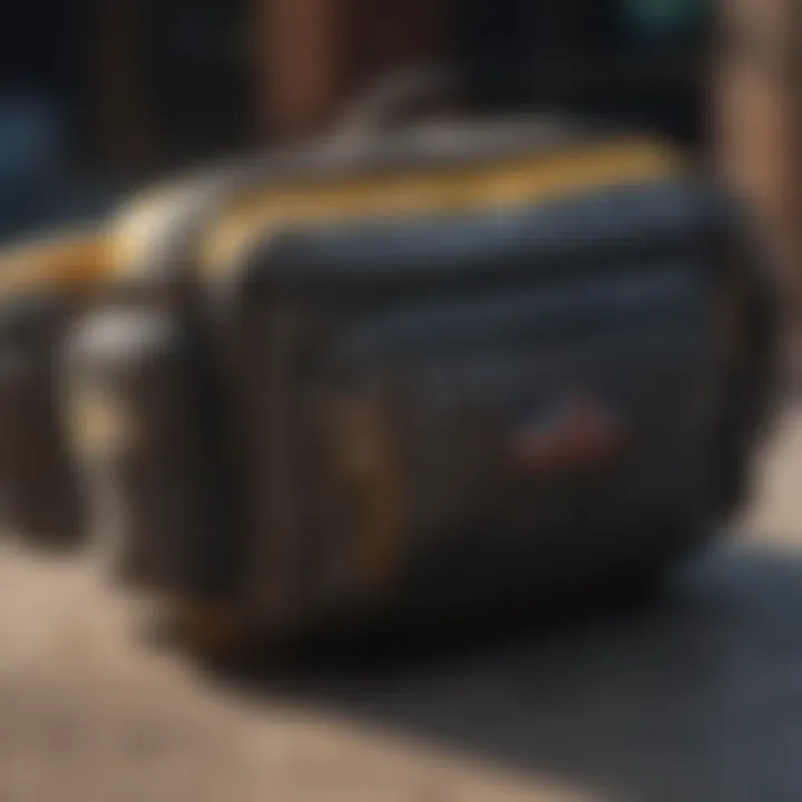 A close-up of a fanny pack with functional compartments.