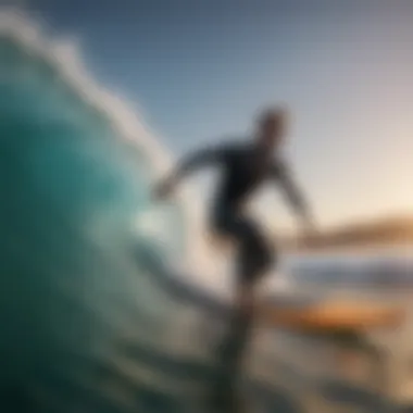 Surfer riding a wave with FCS Twin fins