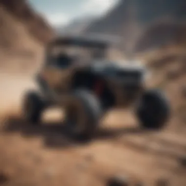 Dynamic UTV Performance on Rough Terrain Racing UTV navigating a rugged terrain