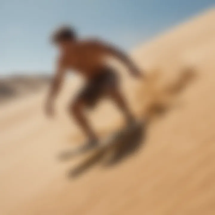 Dynamic sand surfer riding down a dune