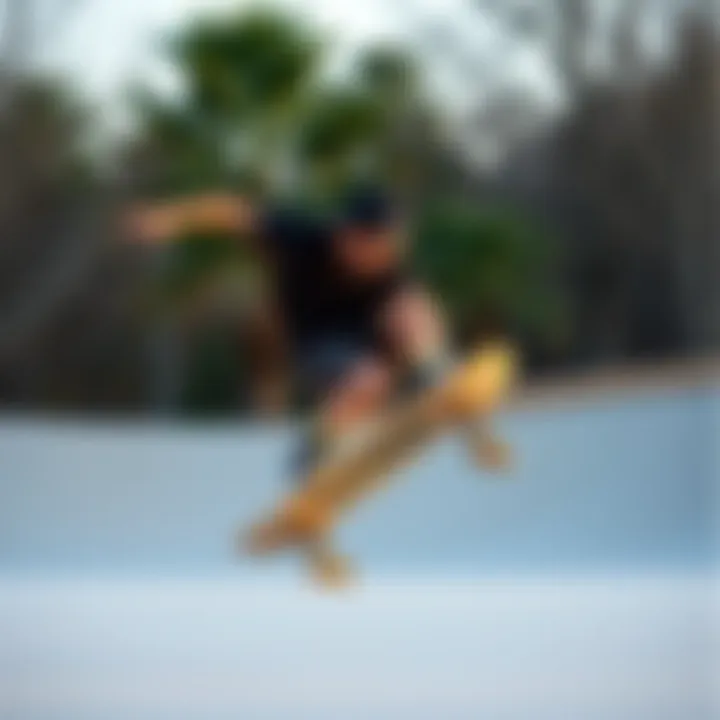 Dynamic Tricks on the 775 Skateboard Action shot of a skater performing tricks on the 775 skateboard