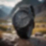 Timex watch displaying temperature readings in a rugged outdoor setting