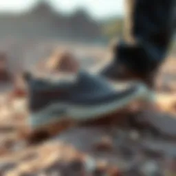 Stylish Vagabond slip-on sneakers on a rocky terrain