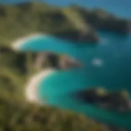 A breathtaking aerial view of Wiamea Bay showcasing its turquoise waters and rugged coastline