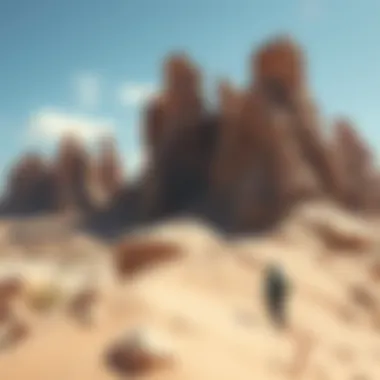 Vast desert hike with unique rock formations and clear sky