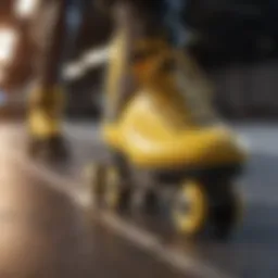 Close-up of yellow roller blades showcasing their sleek design