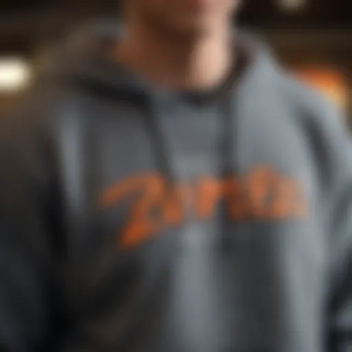 A close-up view of a stylish Zumiez sweatshirt showcasing its unique design elements.