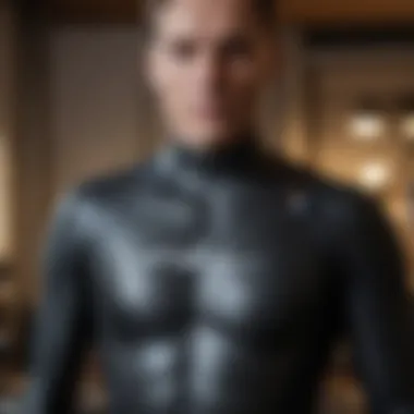 Close-up of a wetsuit being tried on for fit