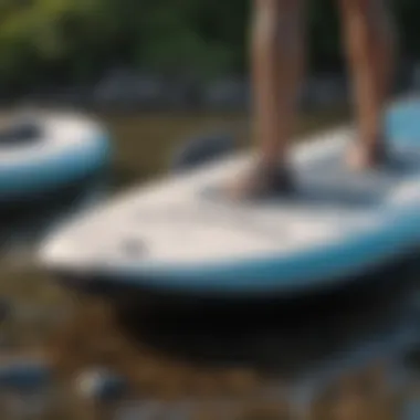 A well-maintained inflatable paddle board ready for use