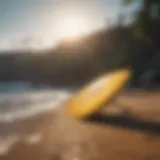 A vibrant beach scene with surfboards ready for action