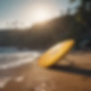 A vibrant beach scene with surfboards ready for action