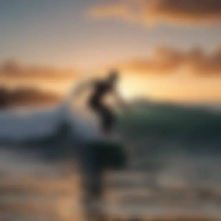 A scenic view of waves with a surfer catching one