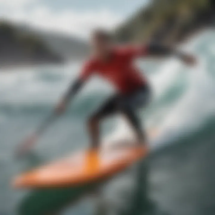 A beginner practicing paddling techniques on a surfboard