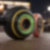 Close-up view of glow in the dark longboard wheels showcasing luminous features