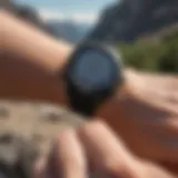 Close-up view of a GPS smart watch displaying real-time tracking information